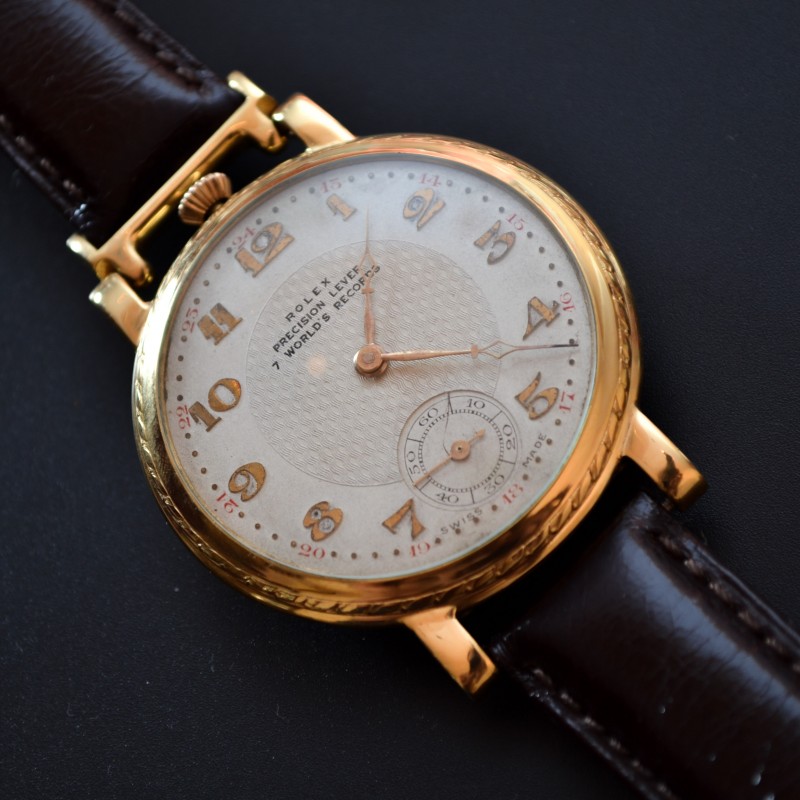 45mm Rolex 1920s amazing guilloche case gold plated vintage mens antique military trench watch extraordinary gift for husband or fiance