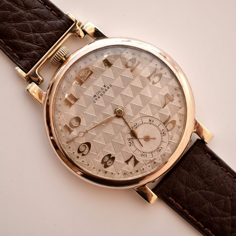 46mm Rolex Standard vintage men's watch gold plated Dennison case guilloche dial sirca 1920 military men's antique trench