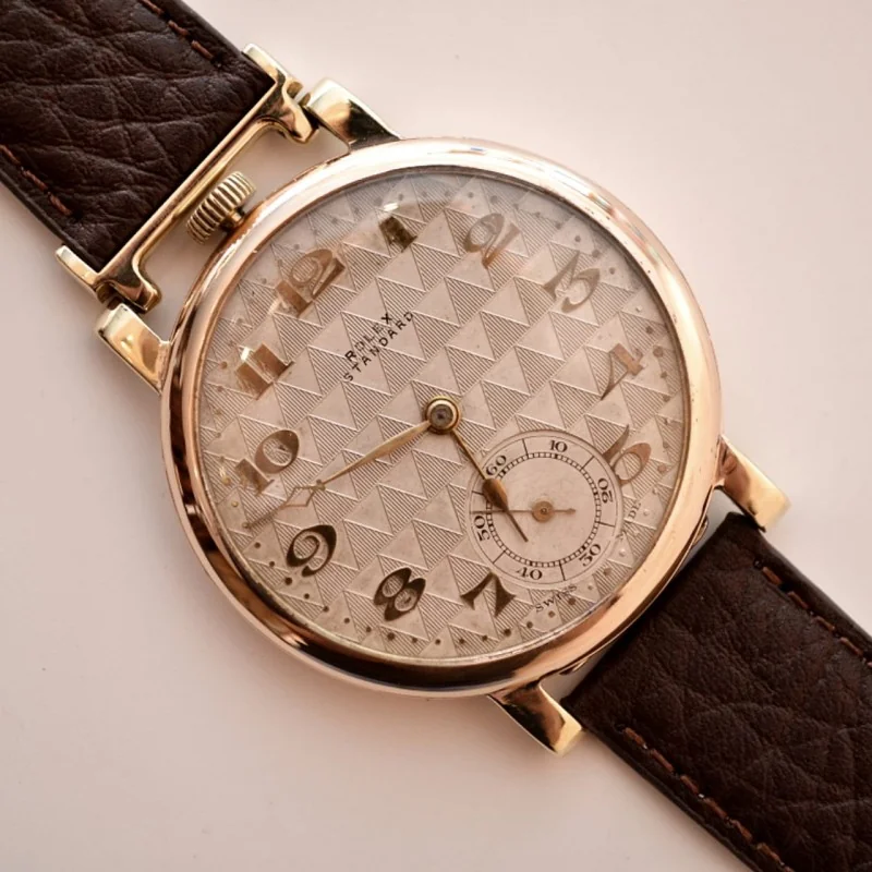 46mm Rolex Standard vintage men's watch gold plated Dennison case guilloche dial sirca 1920 military men's antique trench