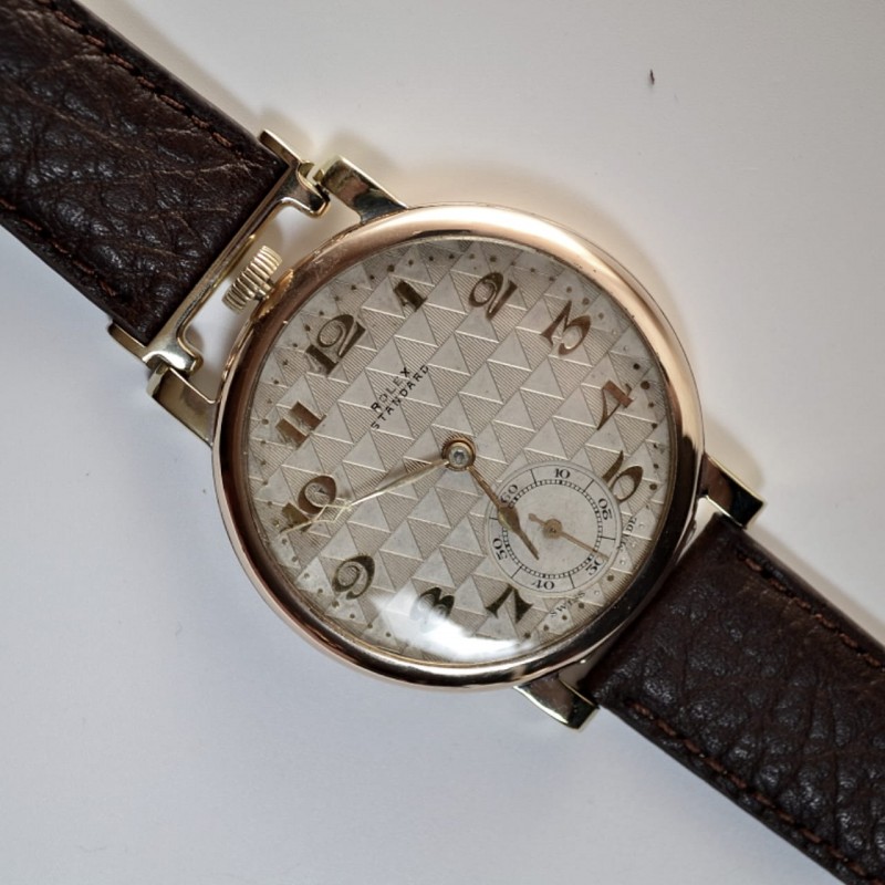 46mm Rolex Standard vintage men's watch gold plated Dennison case guilloche dial sirca 1920 military men's antique trench photo 2