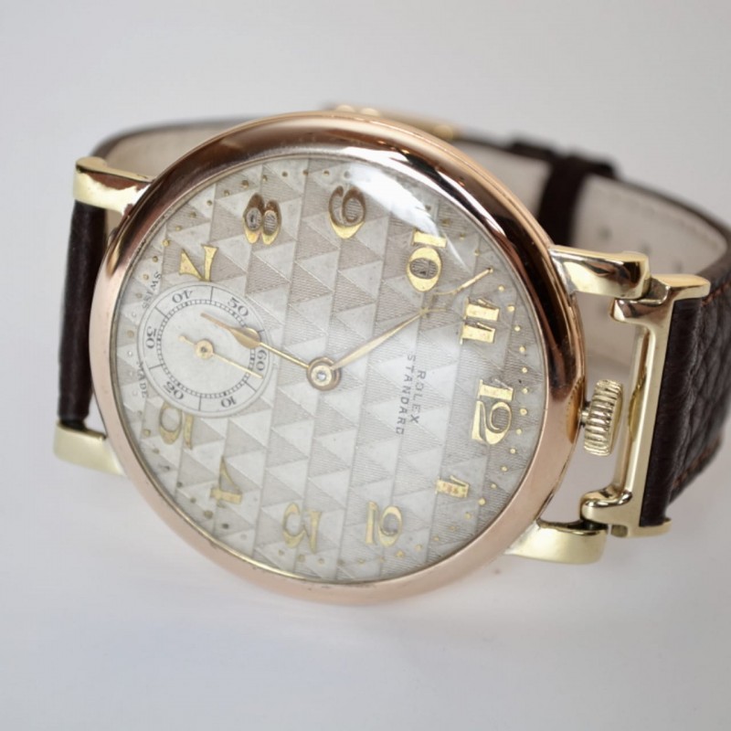 46mm Rolex Standard vintage men's watch gold plated Dennison case guilloche dial sirca 1920 military men's antique trench photo 3