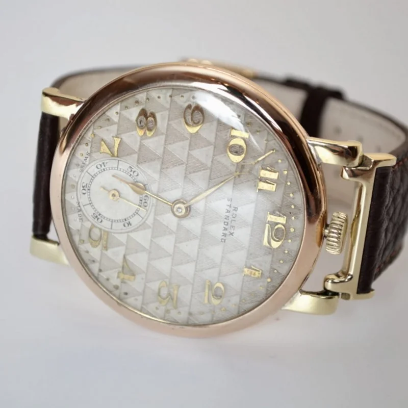 46mm Rolex Standard vintage men's watch gold plated Dennison case guilloche dial sirca 1920 military men's antique trench
