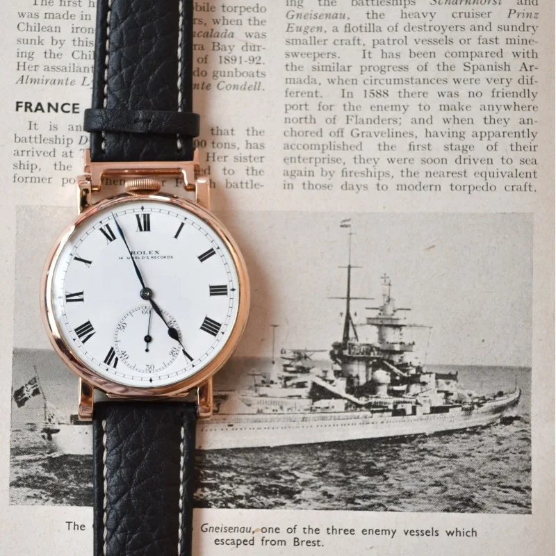 48mm 17 Jewels Solid Gold Rolex Precision vintage military WW2 British pilots watch men's