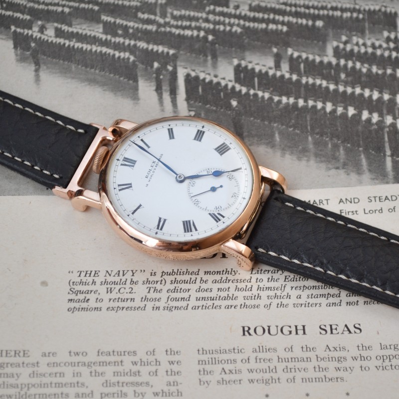 48mm Solid 9K Gold Rolex Precision WW2 British Pilot's Watch – Dennison Case photo 3