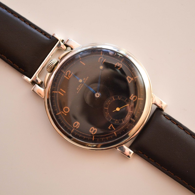 48mm Antique Rolex Chronometer men's military vintage wrist trench men's watch black dial WW1 - WW2 collectible military pilots timepiece