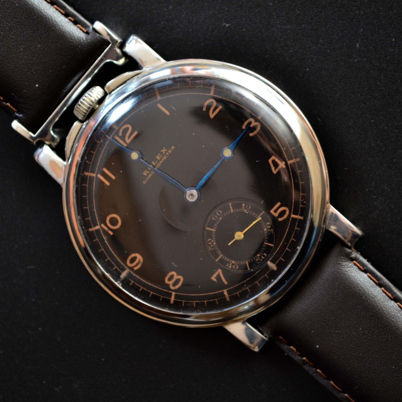 48mm Antique Rolex Chronometer men's military vintage wrist trench men's watch black dial WW1 - WW2 collectible military pilots timepiece photo 3