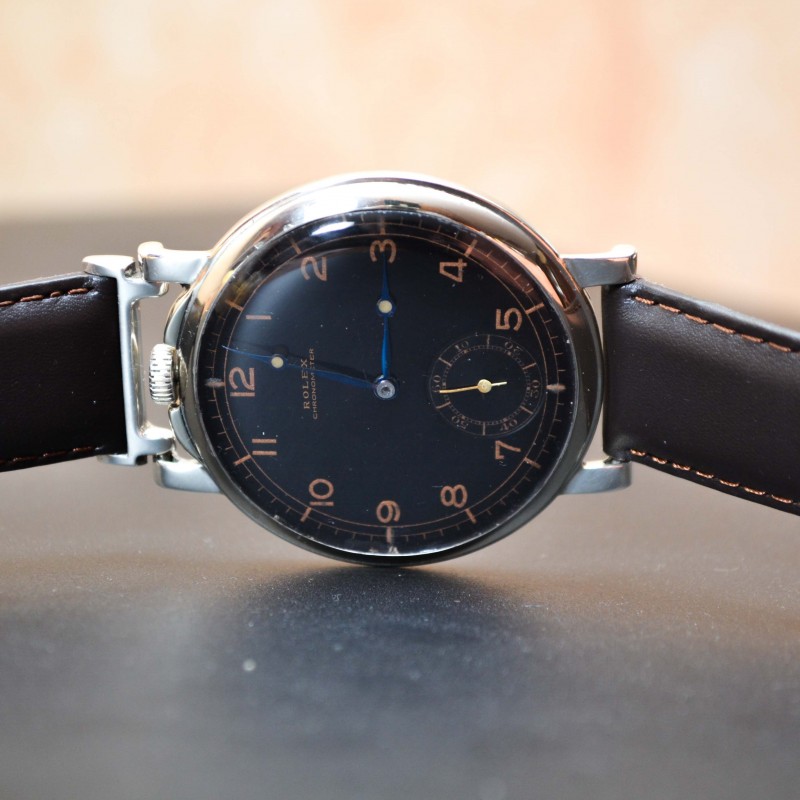 48mm Antique Rolex Chronometer men's military vintage wrist trench men's watch black dial WW1 - WW2 collectible military pilots timepiece photo 4