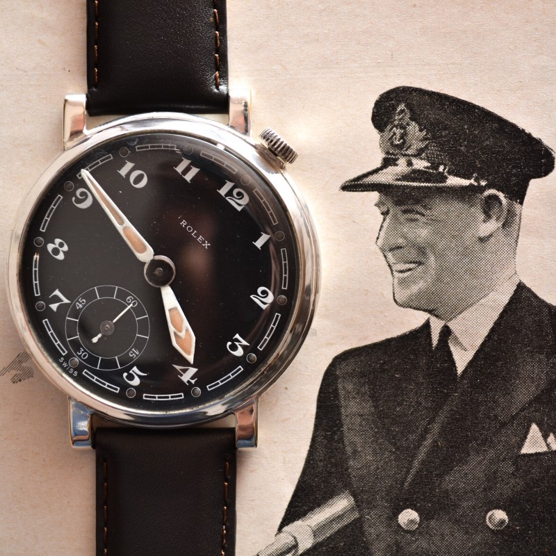 49mm Antique Rolex Marconi military pilots watch for drivers vintage mens chronometer black dial luminous marks and arrows