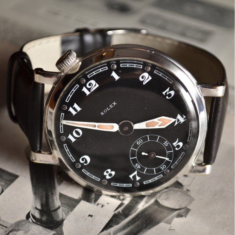 49mm Antique Rolex Marconi military pilots watch for drivers vintage mens chronometer black dial luminous marks and arrows photo 2