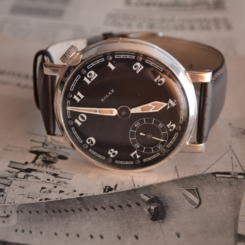 49mm Antique Rolex Marconi military pilots watch for drivers vintage mens chronometer black dial luminous marks and arrows photo 4