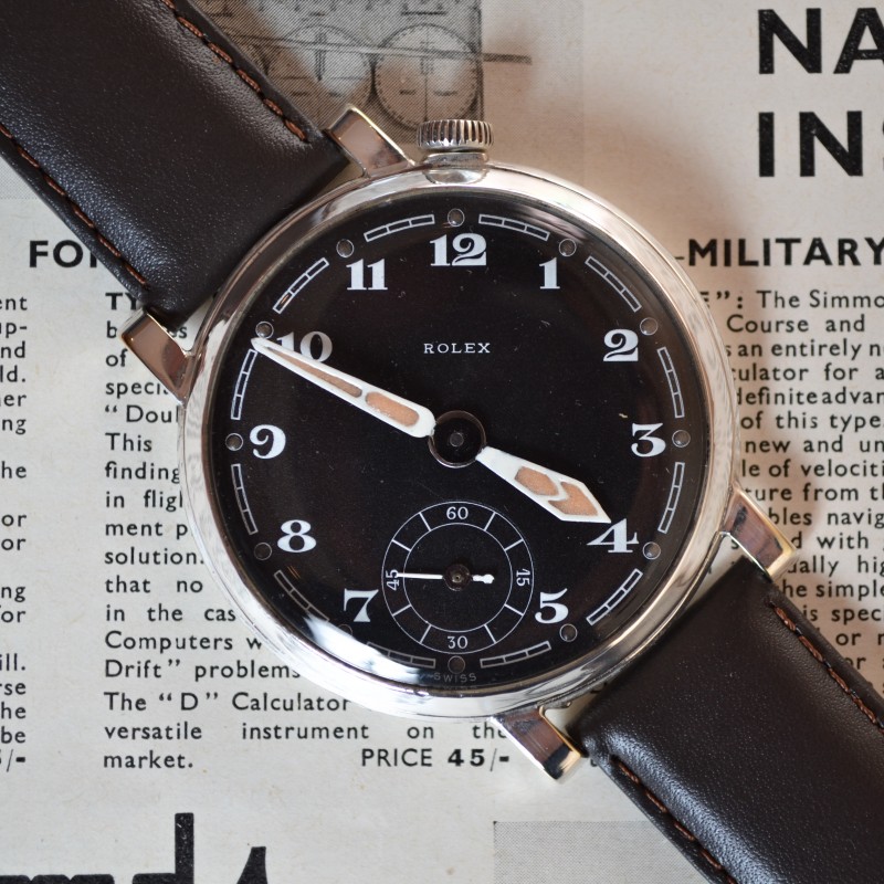 49mm Antique Rolex Marconi military pilots watch for drivers vintage mens chronometer black dial luminous marks and arrows photo 5