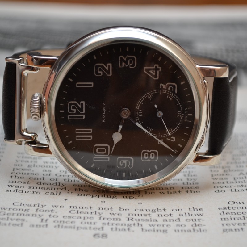 50mm Rolex WW1 British RFC / Royal NAVY 17 Jewels black pilots men's watch military issued Dennison solid silver cockpit watch photo 2