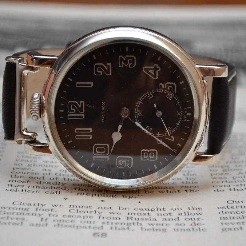 50mm Rolex WW1 British RFC / Royal NAVY 17 Jewels black pilots men's watch military issued Dennison solid silver cockpit watch