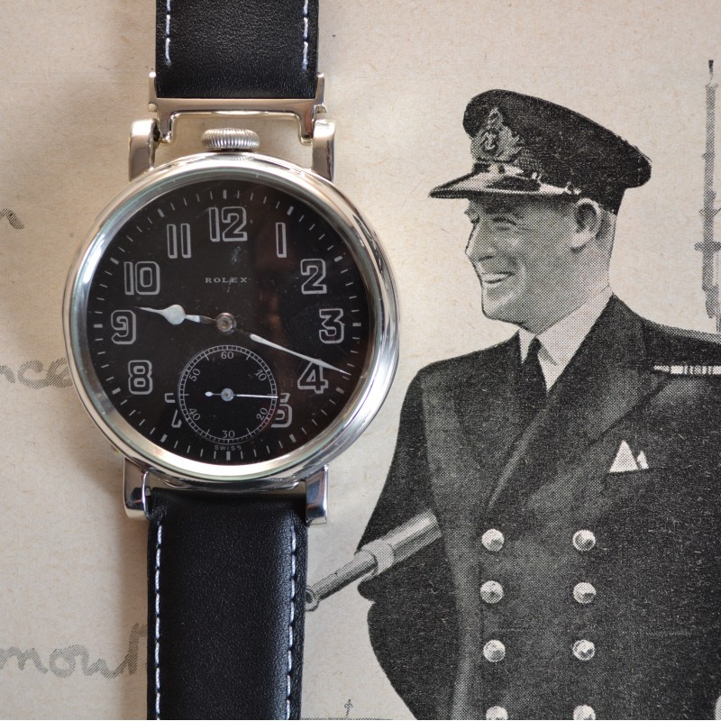 50mm Rolex WW1 British RFC / Royal NAVY 17 Jewels black pilots men's watch military issued Dennison solid silver cockpit watch photo 3
