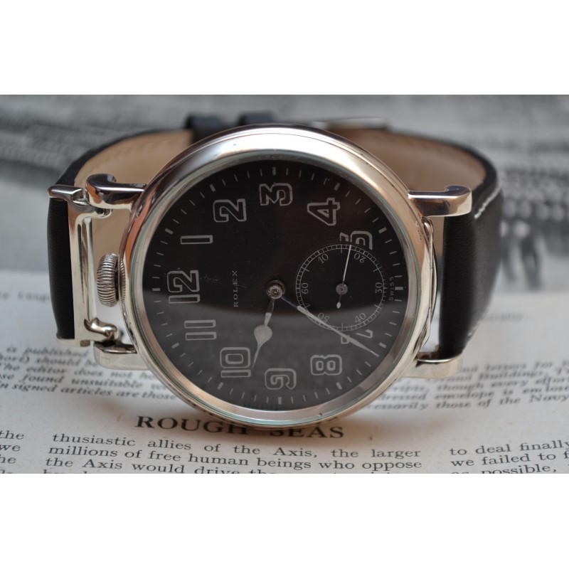 50mm Rolex WW1 British RFC / Royal NAVY 17 Jewels black pilots men's watch military issued Dennison solid silver cockpit watch photo 11