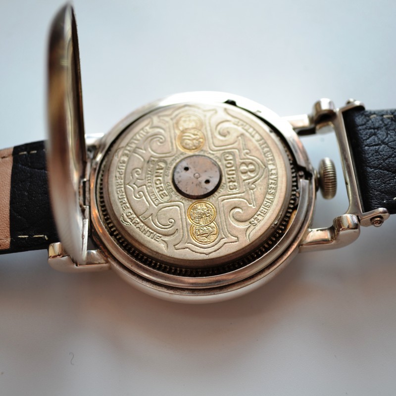 Antique Hebdomas 8-Day Silver Watch – Guilloche Enamel Telephone Dial Open Balance photo 7