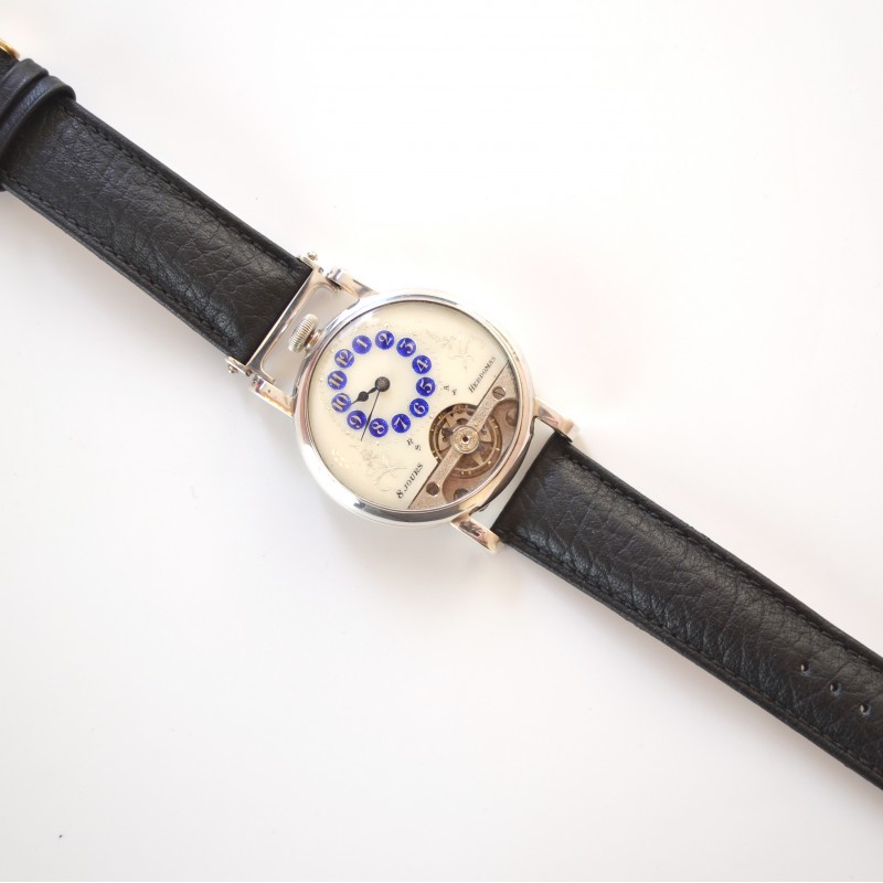 Antique Hebdomas 8-Day Silver Watch – Guilloche Enamel Telephone Dial Open Balance photo 9