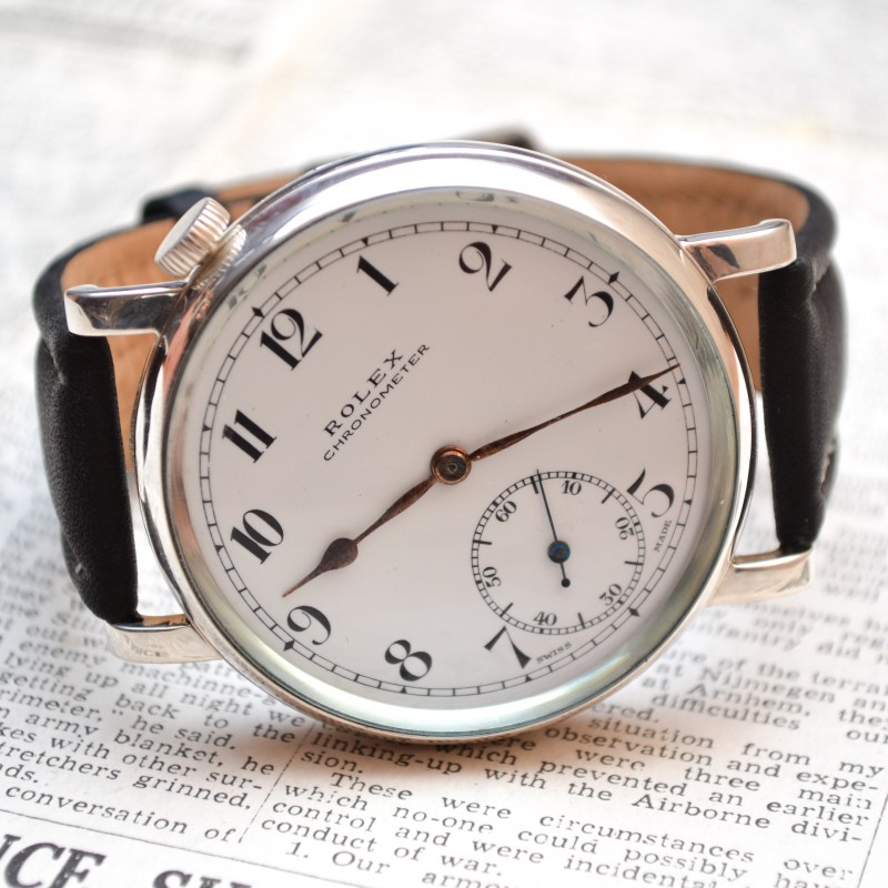 Antique military Rolex chronometer Royal Air Force pilots aviators vintage watch porcelain dial solid silver case, christmas men's gift