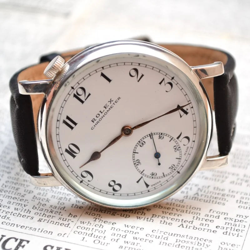 Antique military Rolex chronometer Royal Air Force pilots aviators vintage watch porcelain dial solid silver case, christmas men's gift