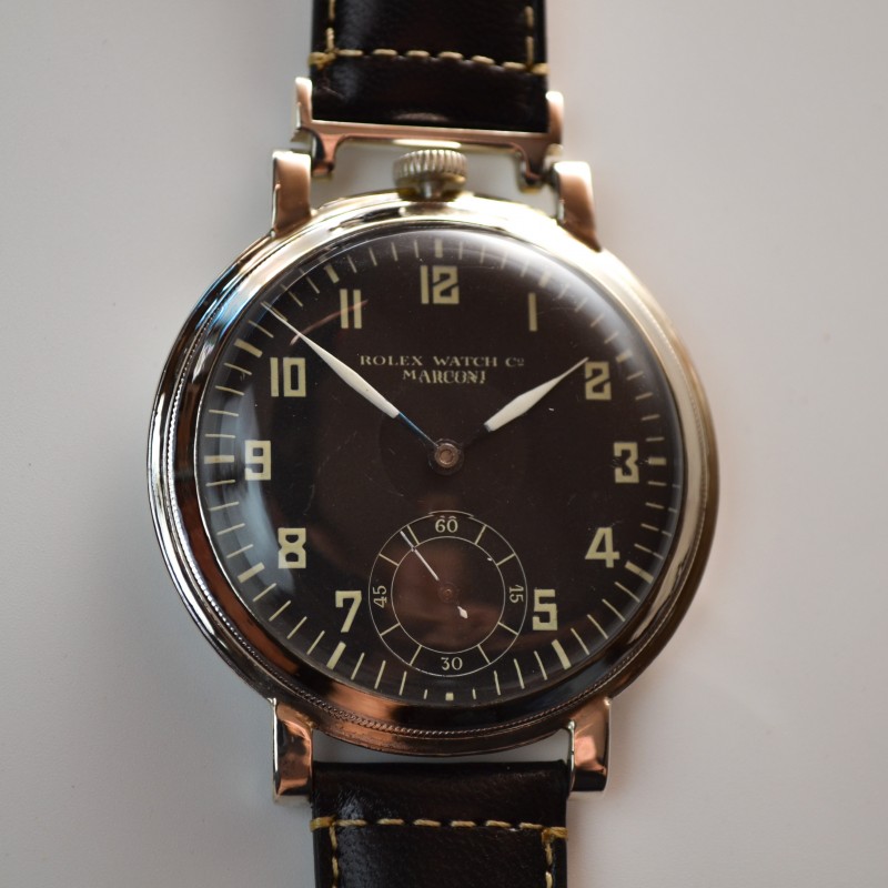 Antique Rolex Marconi Chronometer men's military trench watch black pilots dial WW1 - WW2 collectible vintage wristwatch photo 2