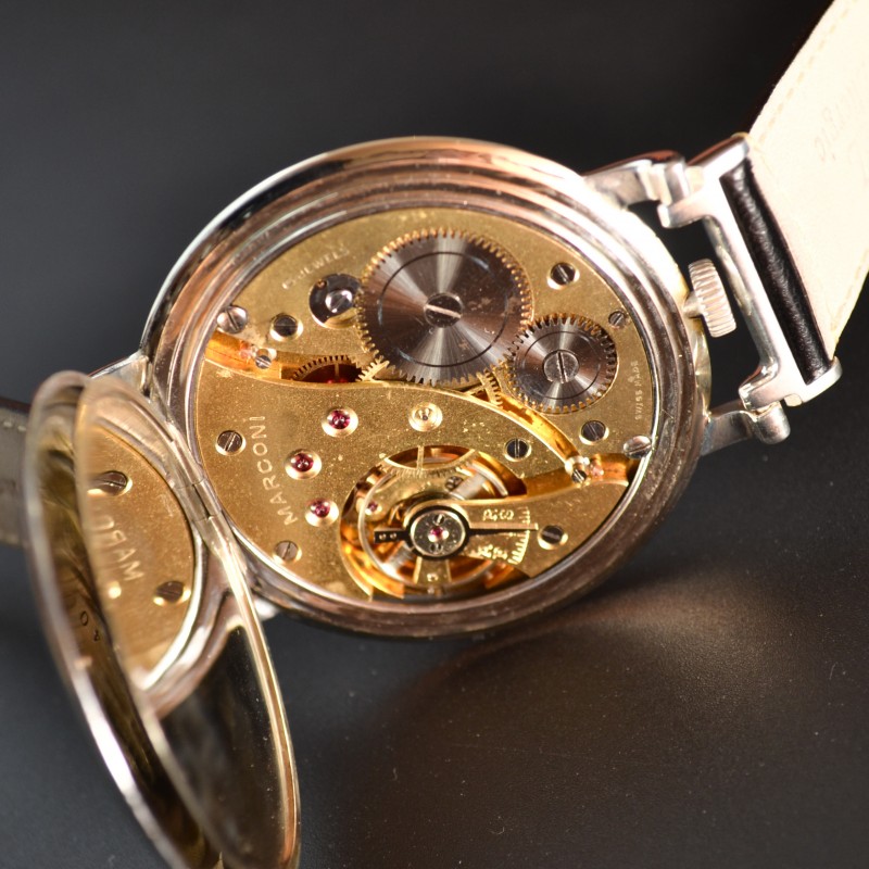 Antique Rolex Marconi Chronometer men's military trench watch black pilots dial WW1 - WW2 collectible vintage wristwatch photo 8