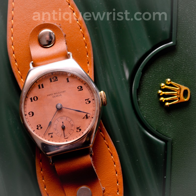 Antique Tonneau Rolex Wilsdorf Geneva Mens vintage Wrist Watch WW1 Military Trench wire lugs guilloche tropical dial