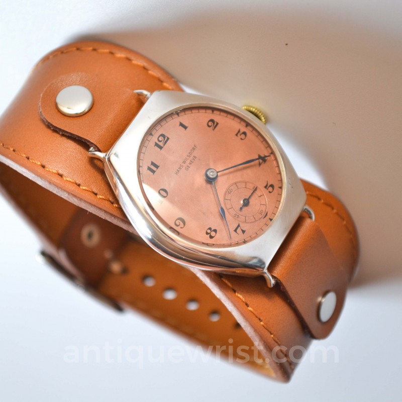Antique Tonneau Rolex Wilsdorf Geneva Mens vintage Wrist Watch WW1 Military Trench wire lugs guilloche tropical dial photo 2