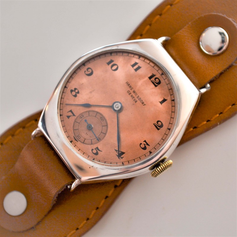 Antique Tonneau Rolex Wilsdorf Geneva Mens vintage Wrist Watch WW1 Military Trench wire lugs guilloche tropical dial photo 3