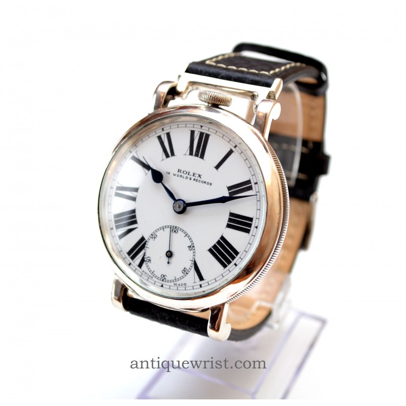 Rolex 14 world records ALD silver case unusual white porcelain dial antique WW2 military trench watch vintage men's timepiece collection