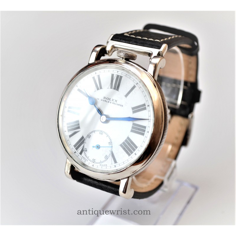 Rolex 14 world records ALD silver case unusual white porcelain dial antique WW2 military trench watch vintage men's timepiece collection