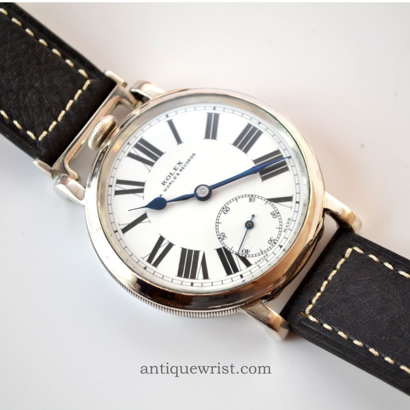 Rolex 14 world records ALD silver case unusual white porcelain dial antique WW2 military trench watch vintage men's timepiece collection