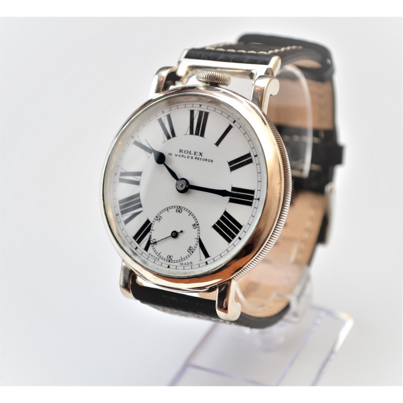 Rolex 14 world records ALD silver case unusual white porcelain dial antique WW2 military trench watch vintage men's timepiece collection