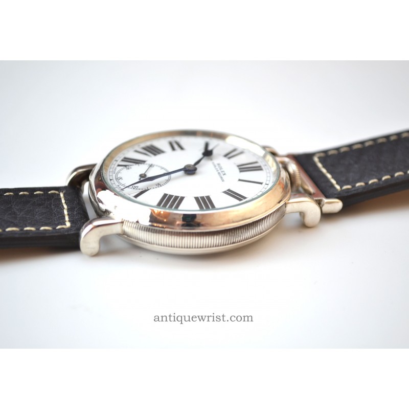 Rolex 14 world records ALD silver case unusual white porcelain dial antique WW2 military trench watch vintage men's timepiece collection