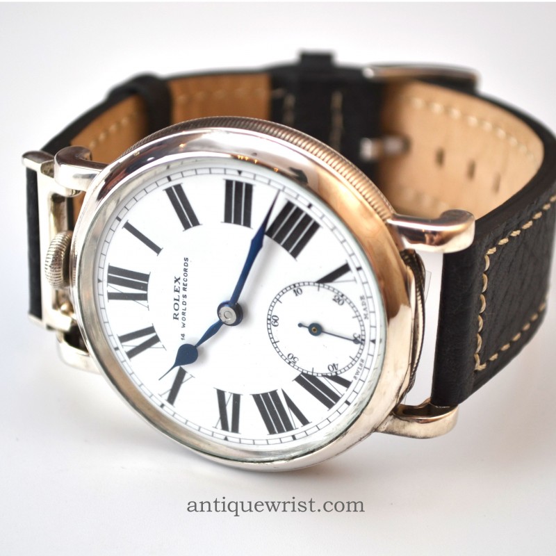 Rolex 14 world records ALD silver case unusual white porcelain dial antique WW2 military trench watch vintage men's timepiece collection