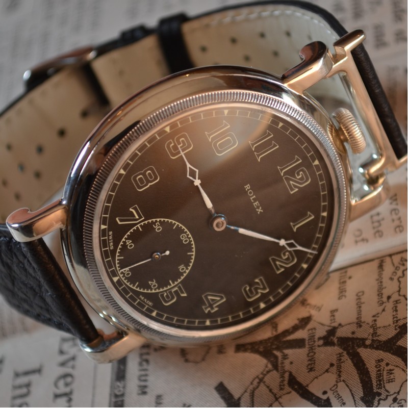 Rolex British Air Ministry military issue WW2 pilots aviator vintage men's watch antique collectible timepiece black dial screwed case
