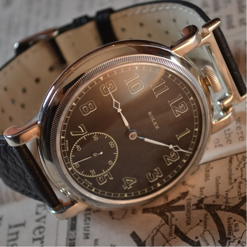 Rolex British Air Ministry military issue WW2 pilots aviator vintage men's watch antique collectible timepiece black dial screwed case