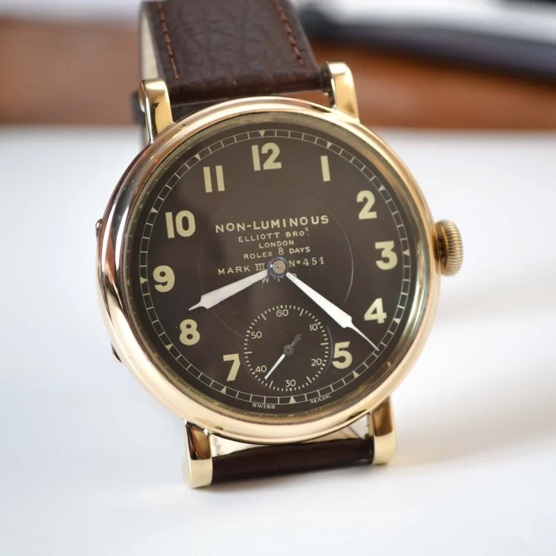 Rolex Mark III 8 day WW1 War Department military issued to RAF, RFC, RNAS pilots watch, from cockpit airplane black dial