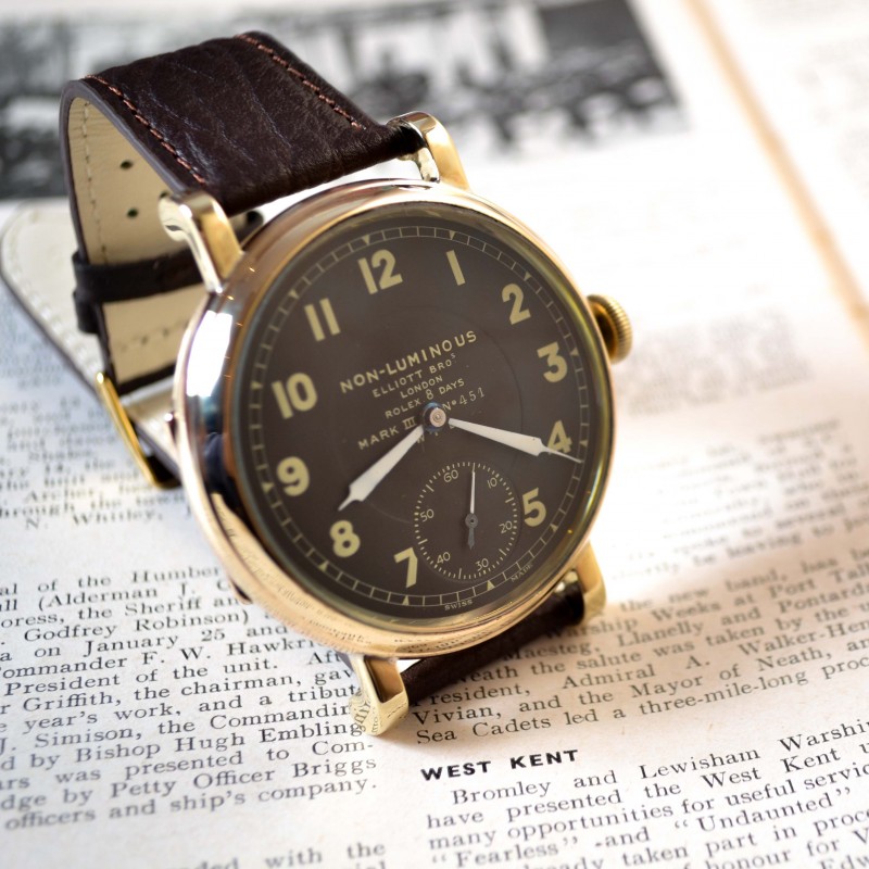 Rolex Mark III 8 day WW1 War Department military issued to RAF, RFC, RNAS pilots watch, from cockpit airplane black dial photo 2