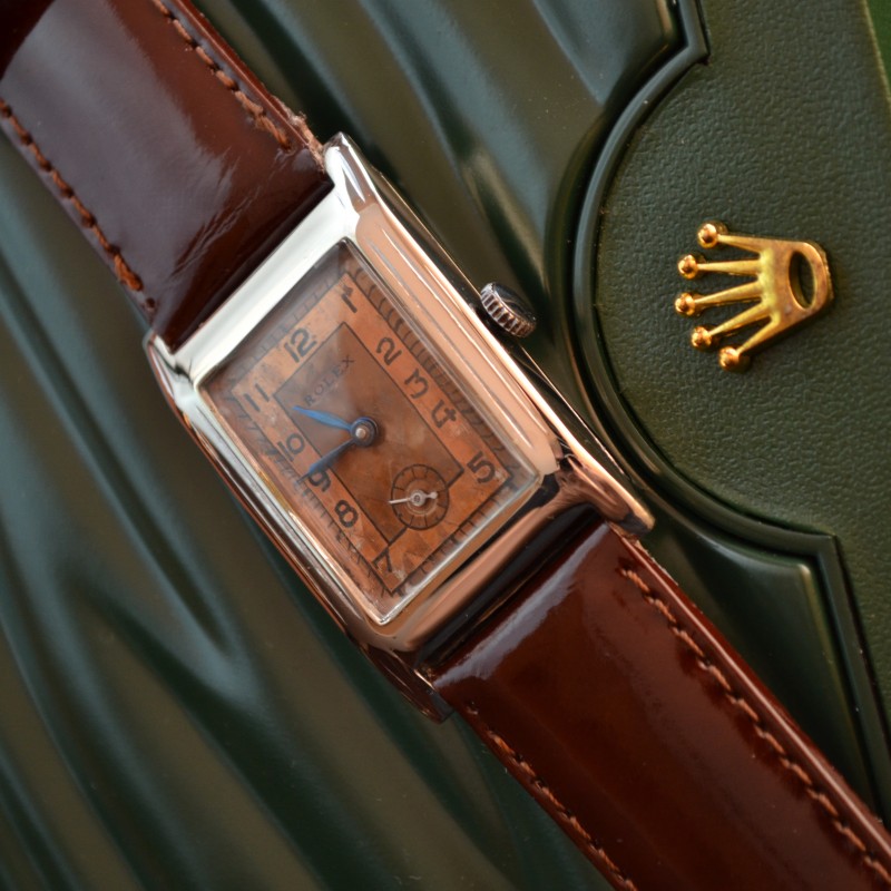 Rolex military trench watch 1925 vintage prince elegant art deco tank case 25x41mm sub second tropical dial manual wind serviced