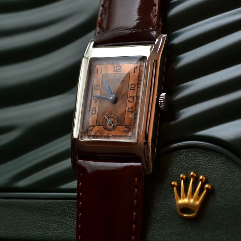 Rolex military trench watch 1925 vintage prince elegant art deco tank case 25x41mm sub second tropical dial manual wind serviced photo 2