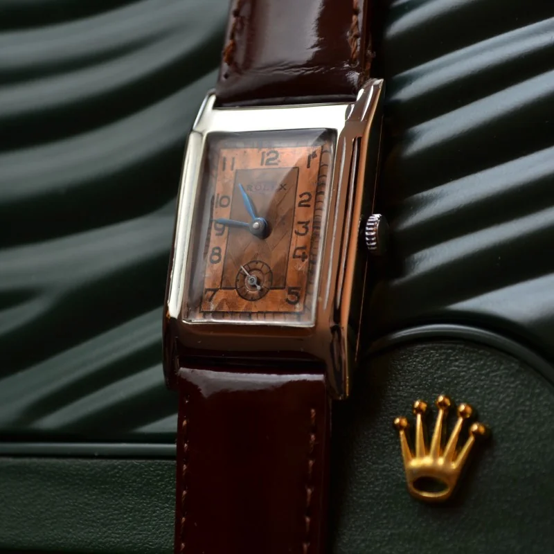 Rolex military trench watch 1925 vintage prince elegant art deco tank case 25x41mm sub second tropical dial manual wind serviced