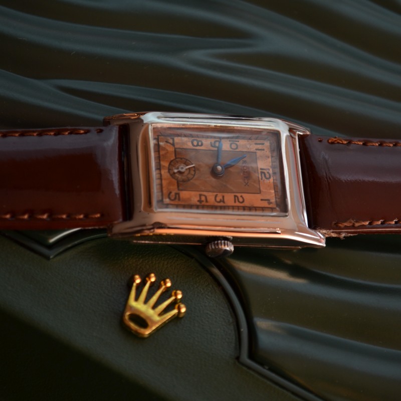 Rolex military trench watch 1925 vintage prince elegant art deco tank case 25x41mm sub second tropical dial manual wind serviced photo 3