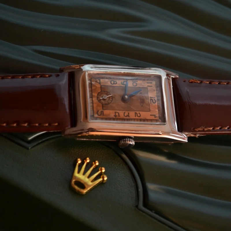 Rolex military trench watch 1925 vintage prince elegant art deco tank case 25x41mm sub second tropical dial manual wind serviced