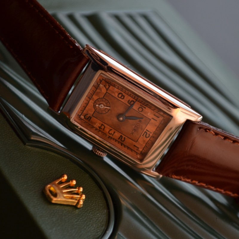 Rolex military trench watch 1925 vintage prince elegant art deco tank case 25x41mm sub second tropical dial manual wind serviced photo 4