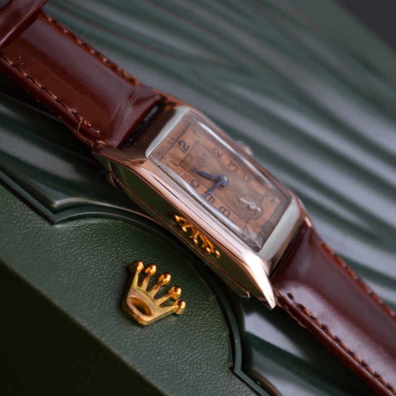 Rolex military trench watch 1925 vintage prince elegant art deco tank case 25x41mm sub second tropical dial manual wind serviced photo 6