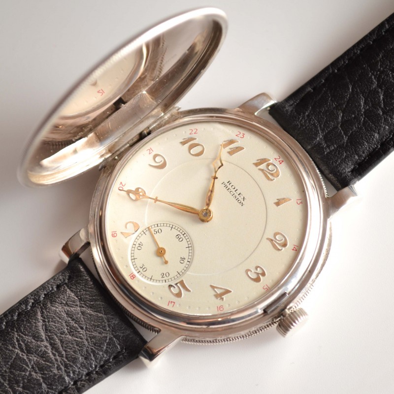 Rolex Precision full hunter antique WW1 trench men’s watch vintage solid silver guilloche 15 jewels gilt dial antique timepiece circa 1920 photo 2