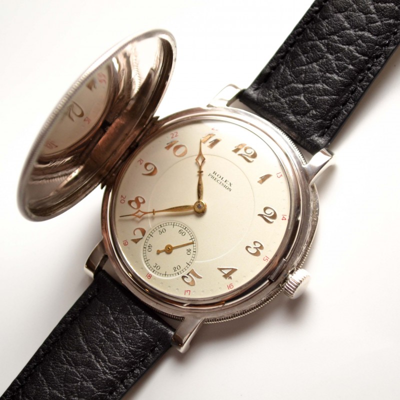 Rolex Precision full hunter antique WW1 trench men’s watch vintage solid silver guilloche 15 jewels gilt dial antique timepiece circa 1920 photo 3