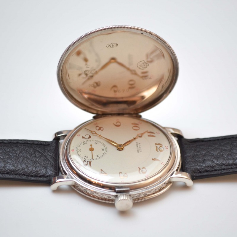 Rolex Precision full hunter antique WW1 trench men’s watch vintage solid silver guilloche 15 jewels gilt dial antique timepiece circa 1920 photo 5