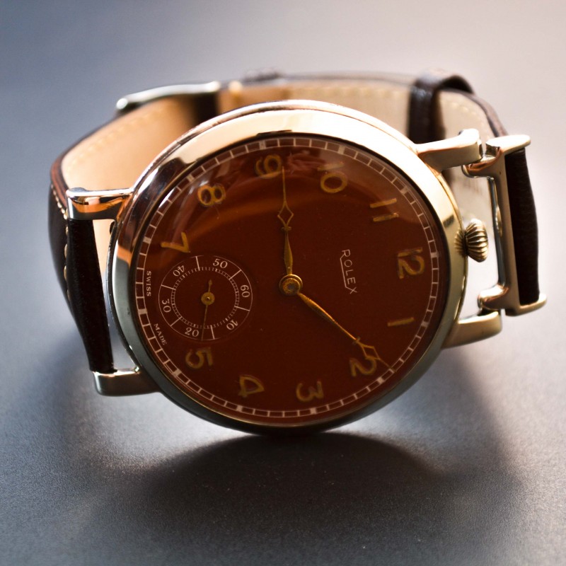 Vintage Rolex chronometer precision pre explorer rare tropical brown dial antique original pocket watch conversion to trench watch