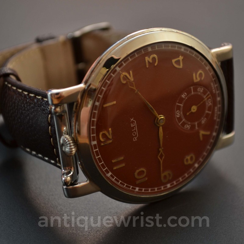 Vintage Rolex chronometer precision pre explorer rare tropical brown dial antique original pocket watch conversion to trench watch photo 2